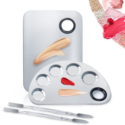ALIOBC 2Pcs Cosmetic Makeup Palette, Premium Stainless Steel Metal Rectangle Makeup Mixing Palette with Spatula Artist Tool for Mixing Foundation/Eye Shadow/Eyelash/Lipsticks/Nail Art - Image 2