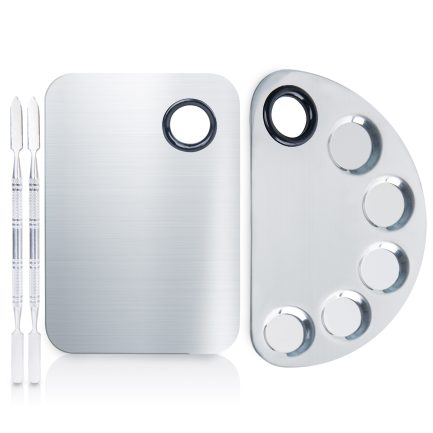 ALIOBC 2Pcs Cosmetic Makeup Palette, Premium Stainless Steel Metal Rectangle Makeup Mixing Palette with Spatula Artist Tool for Mixing Foundation/Eye Shadow/Eyelash/Lipsticks/Nail Art - Image 6