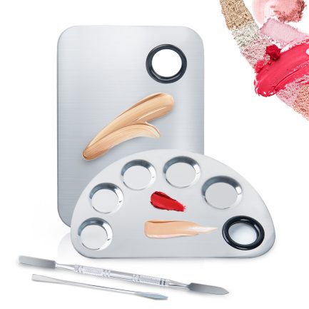 ALIOBC 2Pcs Cosmetic Makeup Palette, Premium Stainless Steel Metal Rectangle Makeup Mixing Palette with Spatula Artist Tool for Mixing Foundation/Eye Shadow/Eyelash/Lipsticks/Nail Art - Image 5
