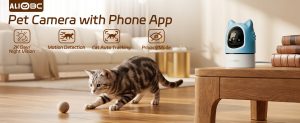 aliobc pet camera with phone app, auto tracking, 2k cat camera, privacy mode, 2 way audio, dual band wifi indoor pet cam night vision, 355° pan（sky blue）