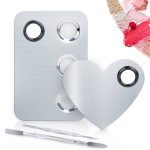 ALIOBC 2Pcs Cosmetic Makeup Palette, Premium Stainless Steel Metal Rectangle Makeup Mixing Palette with Spatula Artist Tool for Mixing Foundation/Eye Shadow/Eyelash/Lipsticks/Nail Art