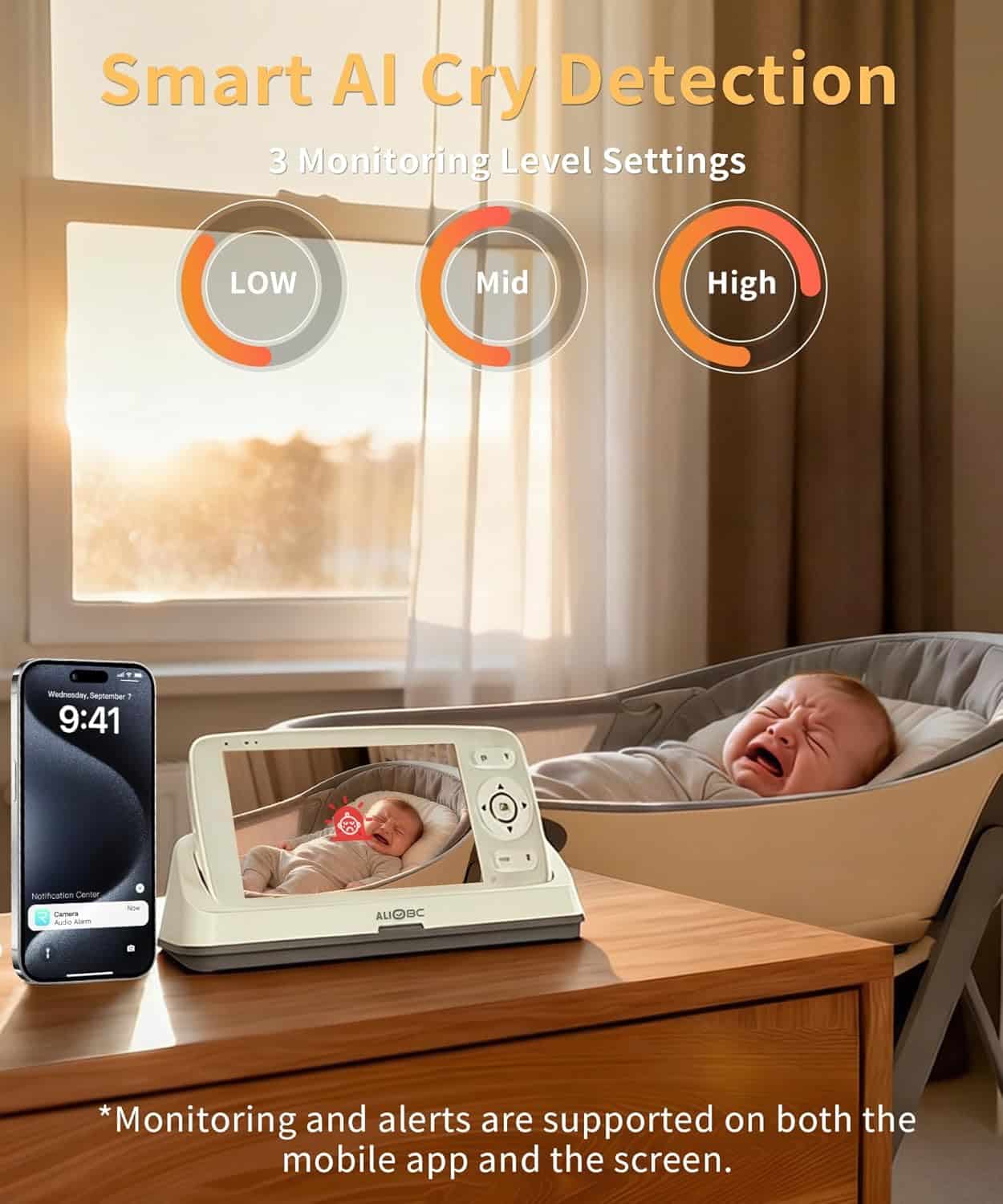 Smart Baby Monitor with Camera and Audio WiFi & No-WiFi Modes AI Cry Detection Night Vision 1080p - Image 4