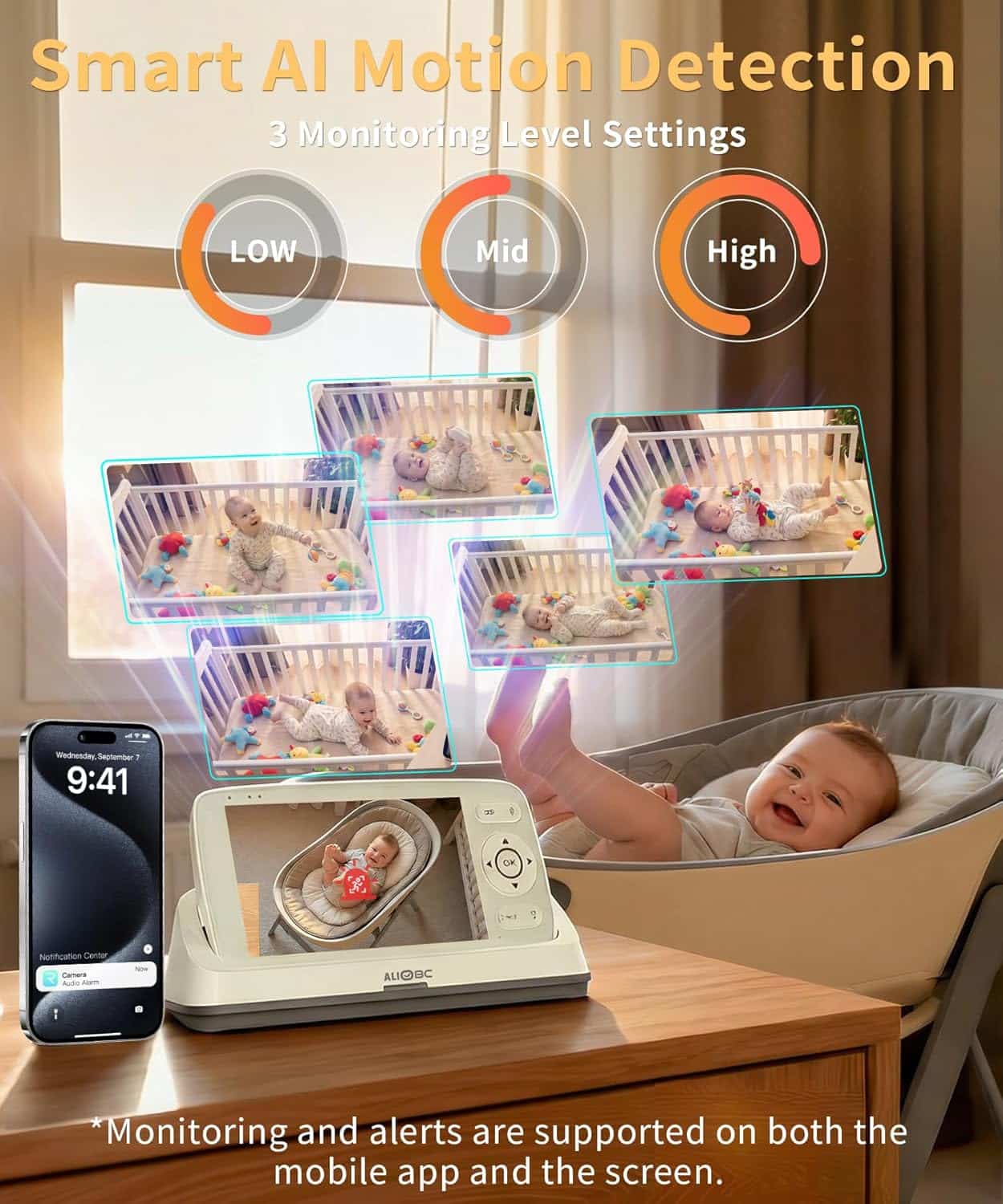 Smart Baby Monitor with Camera and Audio WiFi & No-WiFi Modes AI Cry Detection Night Vision 1080p - Image 3