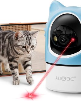 aliobc pet camera with phone app, auto tracking, 2k cat camera, privacy mode, 2 way audio, dual band wifi indoor pet cam night vision, 355° pan（sky blue）