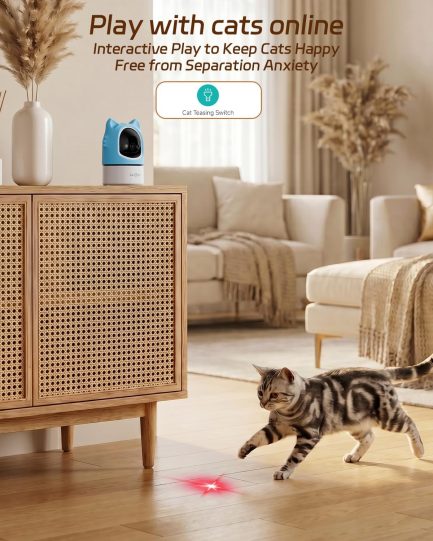 aliobc pet camera with phone app, auto tracking, 2k cat camera, privacy mode, 2 way audio, dual band wifi indoor pet cam night vision, 355° pan（sky blue）