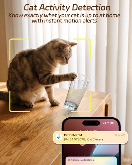 aliobc pet camera with phone app, auto tracking, 2k cat camera, privacy mode, 2 way audio, dual band wifi indoor pet cam night vision, 355° pan（sky blue）