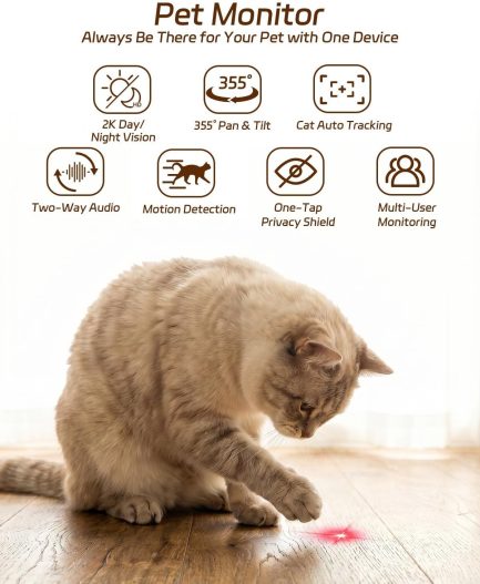 aliobc pet camera with phone app, auto tracking, 2k cat camera, privacy mode, 2 way audio, dual band wifi indoor pet cam night vision, 355° pan（sky blue）