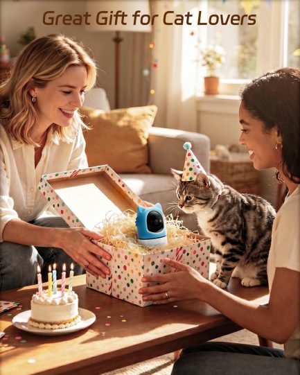 aliobc pet camera with phone app, auto tracking, 2k cat camera, privacy mode, 2 way audio, dual band wifi indoor pet cam night vision, 355° pan（sky blue）